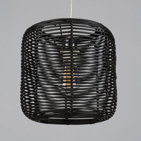 Litecraft Light Shade 28.5cm Easy Fit Rattan Ceiling Lampshade – Black