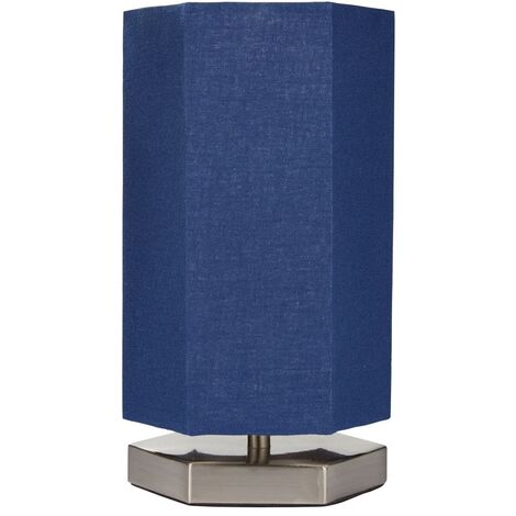 Litecraft Glow Hexagon Table Lamp With Blue Fabric Shade - Satin Chrome