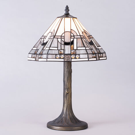 Tiffany by Tiff Table Lamp With 31cm Art Deco Shade - Antique Brass Litecraft