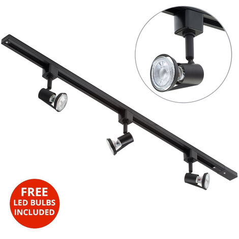 Litecraft 1M Kitchen Track Light With 3 Harlem Fixture & LED Bulbs - Black
