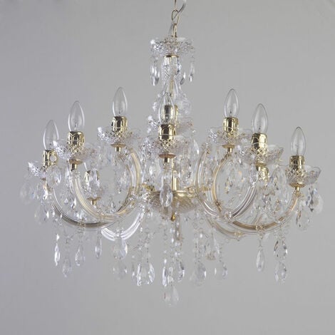 Litecraft Marie Therese Chandelier Ceiling 12 Arm With Free LED Bulbs - Brass