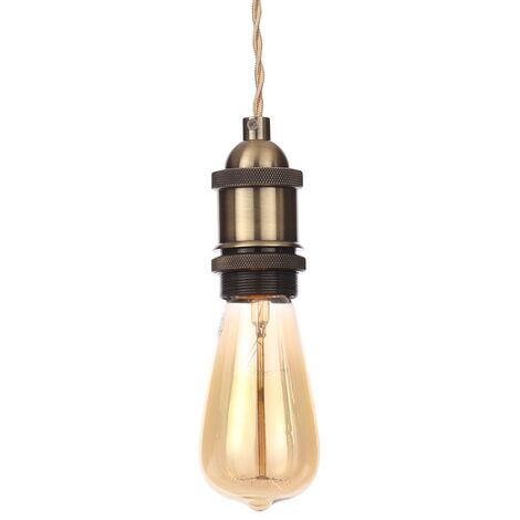 Litecraft Ceiling Pendant Braided Cable Industrial Style Fitting - Antique Brass (1/5)