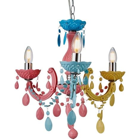 Litecraft Glow Marie Chandelier Crystal Effect 3 Arm - Multi-Coloured