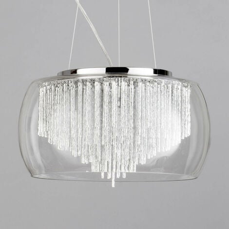 Litecraft Ceiling Pendant 5 Light With Glass Bowl Shade & Metal Rods - Polished Chrome