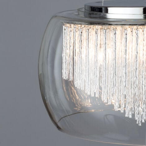 Litecraft Ceiling Pendant 5 Light With Glass Bowl Shade & Metal Rods - Polished Chrome