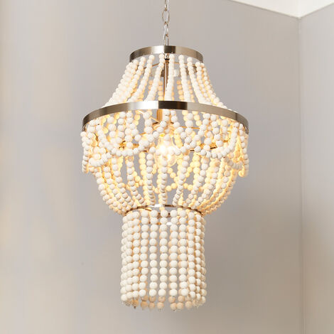 Litecraft Pilli Chandelier Ceiling 1 Light With Wooden Beaded Shade - Natural