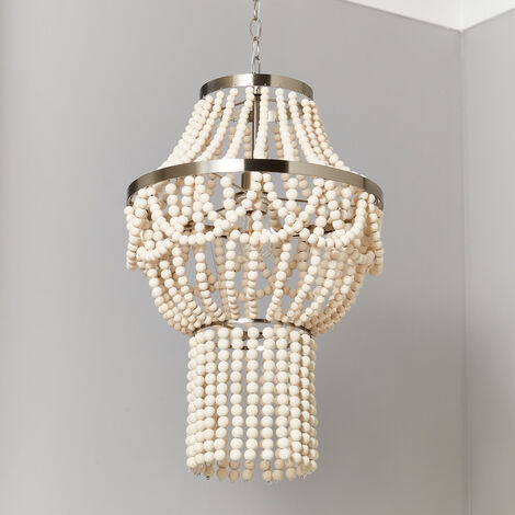 Litecraft Pilli Chandelier Ceiling 1 Light With Wooden Beaded Shade - Natural