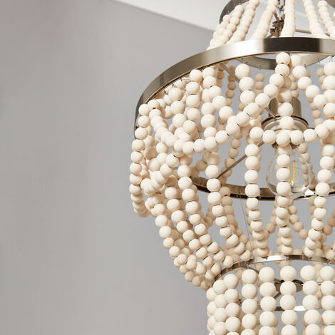 Litecraft Pilli Chandelier Ceiling 1 Light With Wooden Beaded Shade - Natural