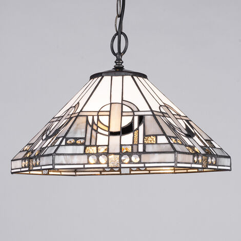 Tiffany by Tiff Ceiling Pendant 3 Light With Art Deco Shade - Brass Litecraft