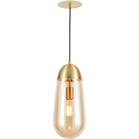Visconte Bacoli Ceiling Pendant 1 Light with Champagne Tint Glass Shade - Brass