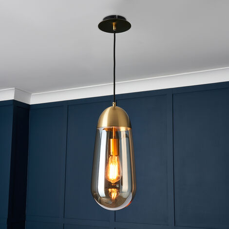 Visconte Bacoli Ceiling Pendant 1 Light with Champagne Tint Glass Shade - Brass