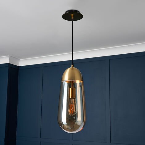Visconte Bacoli Ceiling Pendant 1 Light with Champagne Tint Glass Shade - Brass