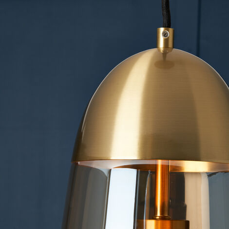 Visconte Bacoli Ceiling Pendant 1 Light with Champagne Tint Glass Shade - Brass