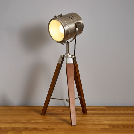 Litecraft Holly Table Lamp Wooden Tripod Spotlight Base - Satin Nickel