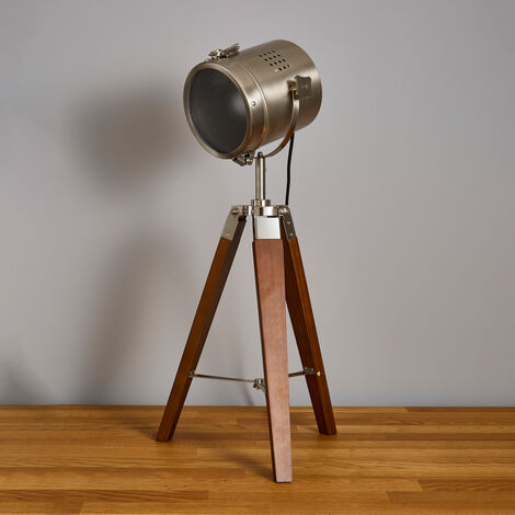 Litecraft Holly Table Lamp Wooden Tripod Spotlight Base - Satin Nickel