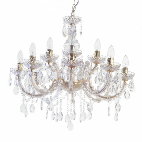 Litecraft Marie Therese Chandelier Ceiling Light Crystal Effect 12 Arm - Brass