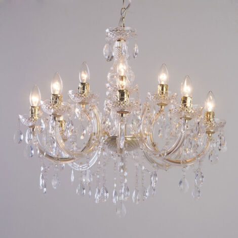 Litecraft Marie Therese Chandelier Ceiling Light Crystal Effect 12 Arm - Brass