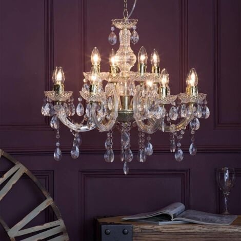 Litecraft Marie Therese Chandelier Ceiling Light Crystal Effect 12 Arm - Brass