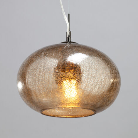Litecraft Ceiling Pendant 1 Light With Smoke Tint Glass Shade - Black Chrome