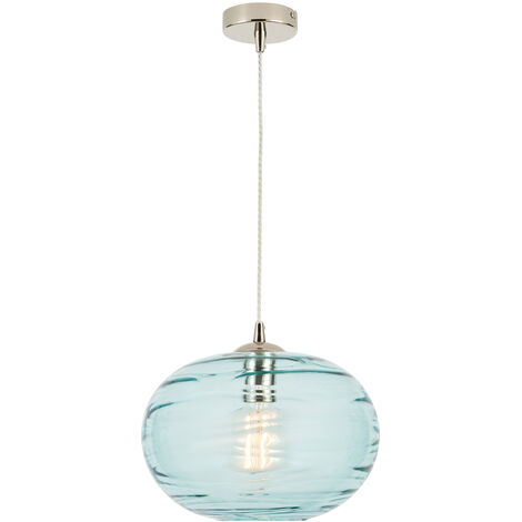 Visconte Sarno Ceiling Pendant 1 Light with Blue Tint Oval Shade - Nickel