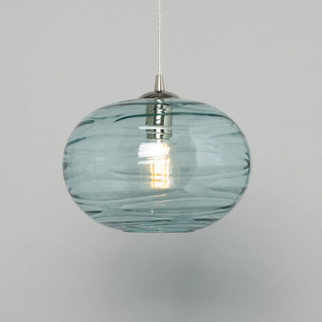 Visconte Sarno Ceiling Pendant 1 Light with Blue Tint Oval Shade - Nickel