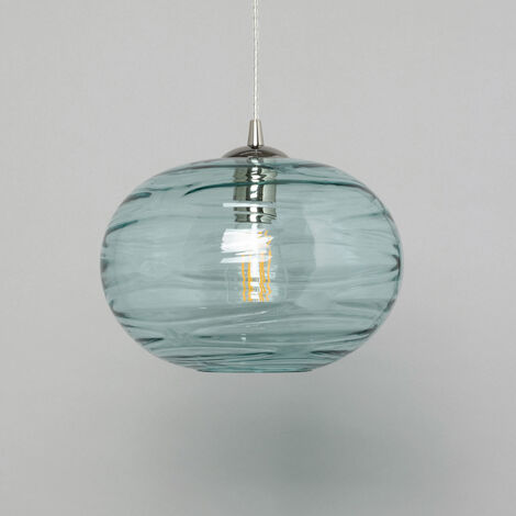 Visconte Sarno Ceiling Pendant 1 Light with Blue Tint Oval Shade - Nickel