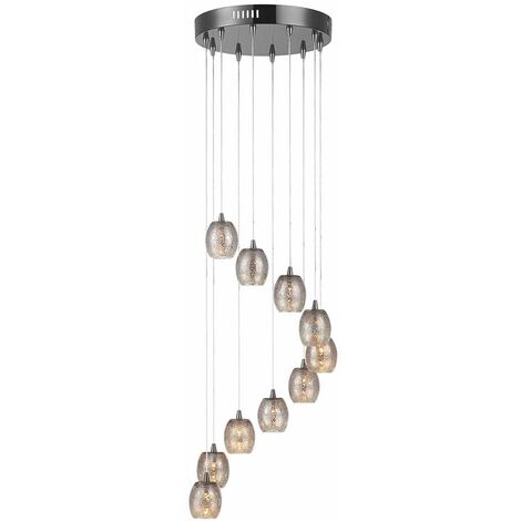 Litecraft Ceiling Pendant Cluster 10 Light With Crackle Shades - Black Chrome
