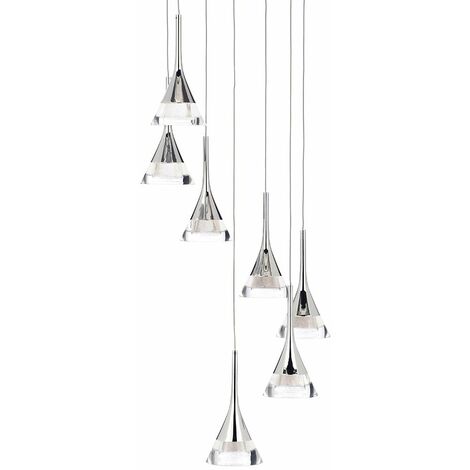 Visconte Gem Ceiling Pendant LED 7 Light With Conical Glass Shade - Chrome