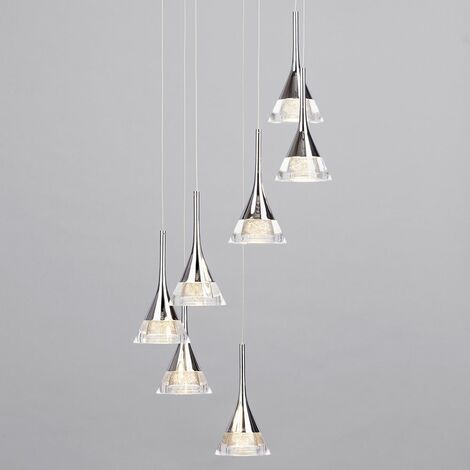 Visconte Gem Ceiling Pendant LED 7 Light With Conical Glass Shade - Chrome