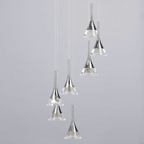 Visconte Gem Ceiling Pendant LED 7 Light With Conical Glass Shade - Chrome