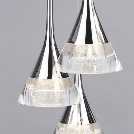 Visconte Gem Ceiling Pendant LED 7 Light With Conical Glass Shade - Chrome