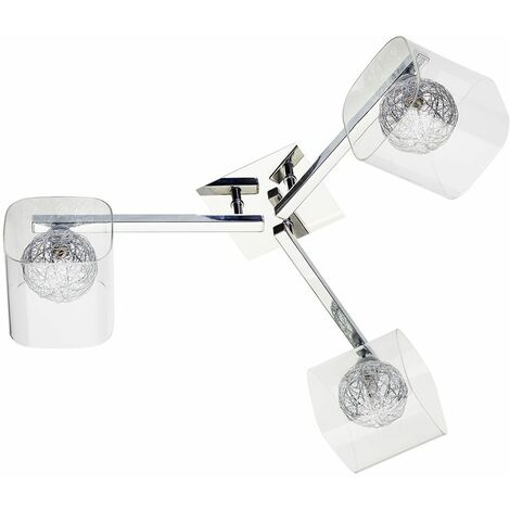 Litecraft Verona Ceiling Light Semi Flush 3 Arm Chrome With Glass & Wire Shades