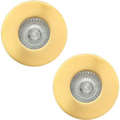 Litecraft Recessed Downlight Fire Rated Fixed Spotlight in Satin Brass - 2 Pack
