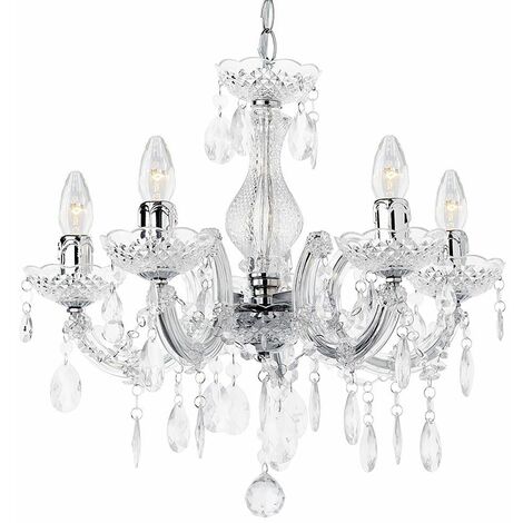 Litecraft Marie Therese Chandelier Ceiling Light Crystal Effect 5 Arm - Chrome