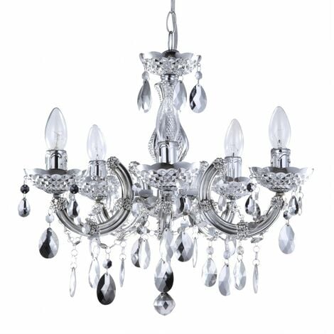 Litecraft Marie Therese Chandelier Ceiling Light Crystal Effect 5 Arm – Silver