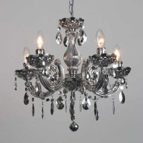Litecraft Marie Therese Chandelier Ceiling Light Crystal Effect 5 Arm – Silver