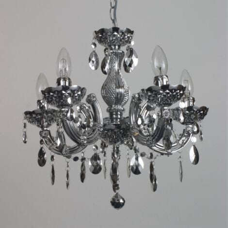 Litecraft Marie Therese Chandelier Ceiling Light Crystal Effect 5 Arm – Silver