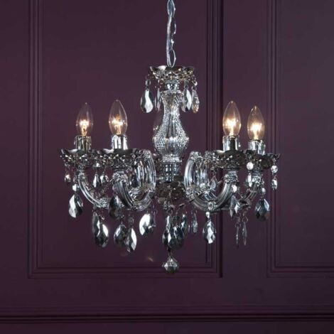 Litecraft Marie Therese Chandelier Ceiling Light Crystal Effect 5 Arm – Silver