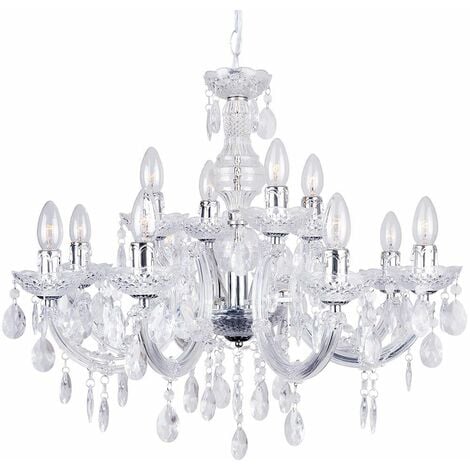 Litecraft Marie Therese Chandelier Ceiling Light Crystal Effect 12 Arm - Chrome