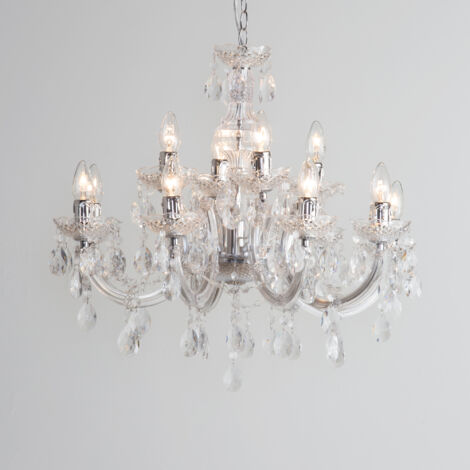 Litecraft Marie Therese Chandelier Ceiling Light Crystal Effect 12 Arm - Chrome
