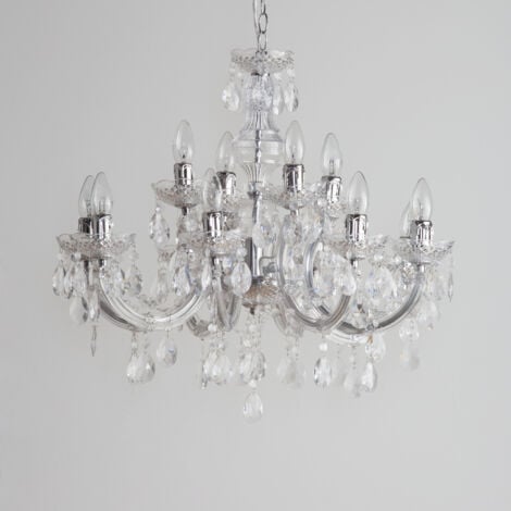 Litecraft Marie Therese Chandelier Ceiling Light Crystal Effect 12 Arm - Chrome