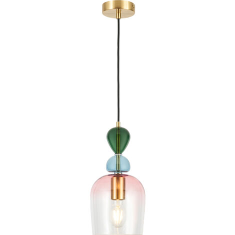 Visconte Vietri Ceiling Pendant 1 Light with Multi Coloured Glass Shades - Brass (1/5)