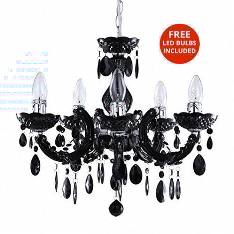 Litecraft Marie Therese Chandelier Ceiling 5 Arm With Free LED Bulbs - Black