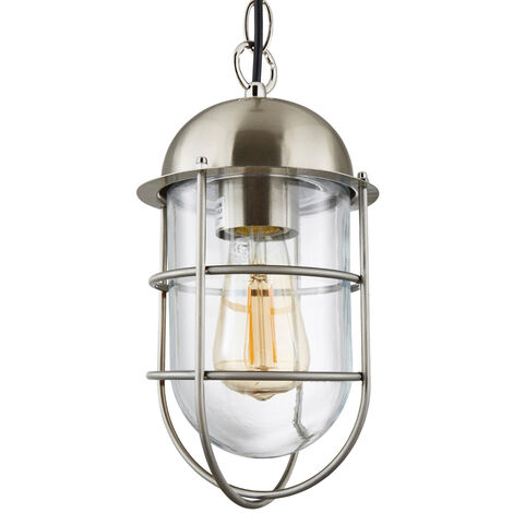 Litecraft Kitron Ceiling Pendant 1 Light With Industrial Cage Shade - Steel (1/4)