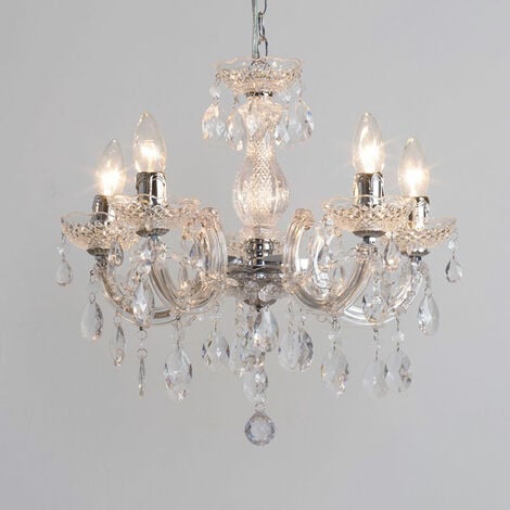 Litecraft Marie Therese Chandelier Ceiling 5 Arm With Free LED Bulbs - Chrome