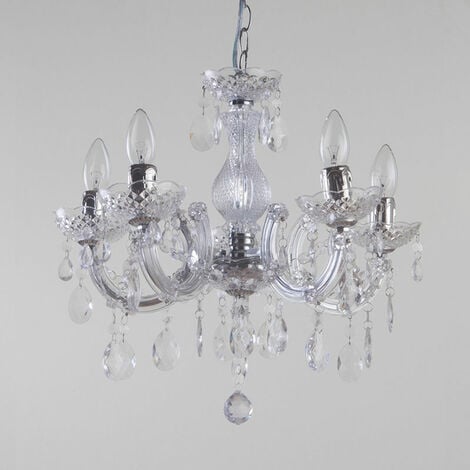 Litecraft Marie Therese Chandelier Ceiling 5 Arm With Free LED Bulbs - Chrome