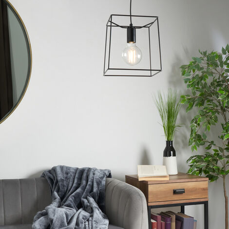 Litecraft Rome Ceiling Pendant 1 Light With Metal Frame Shade - Matte Black