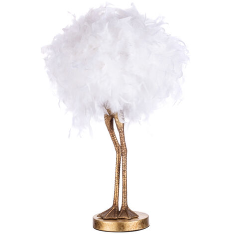 Litecraft Oscar Table Lamp Ostrich Legs Base With Feather Ball Shade - Gold