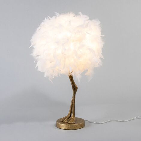 Litecraft Oscar Table Lamp Ostrich Legs Base With Feather Ball Shade - Gold