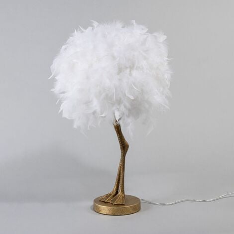 Litecraft Oscar Table Lamp Ostrich Legs Base With Feather Ball Shade - Gold